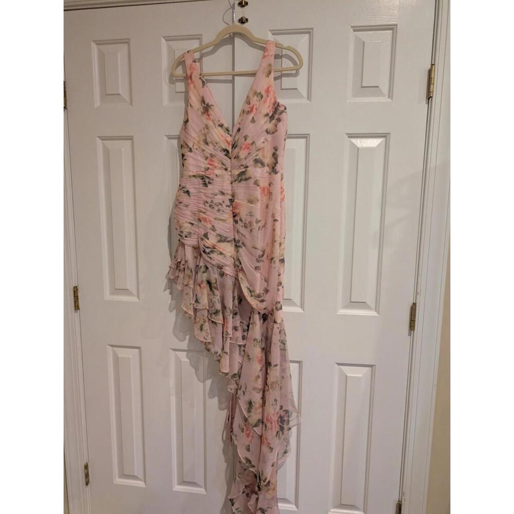 NWT Mac Duggal Pink Floral Asymmetrical Ruffle Hem Dress Size 8 - Picture 5 of 7